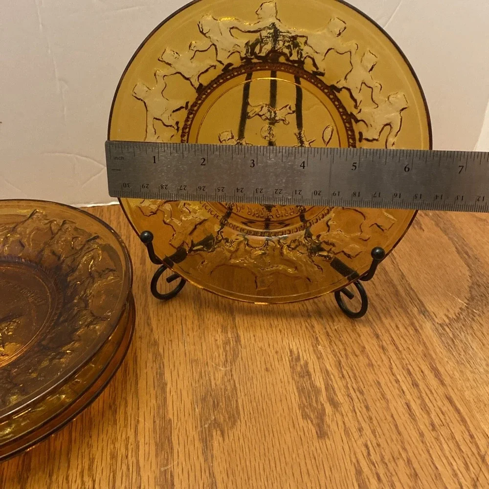 Vintage‎ Tiara Indiana Amber Glass Set of 4 Plates Mother Goose Nursery Rhymes